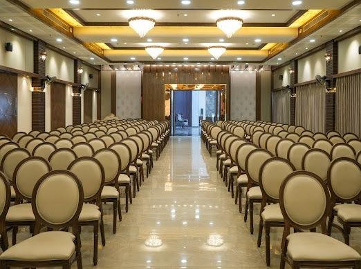 Banquet hall decorated for a reception